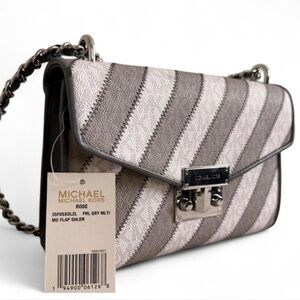 NWT ~ Michael Kors Silver and Gray Striped Shoulder Bag